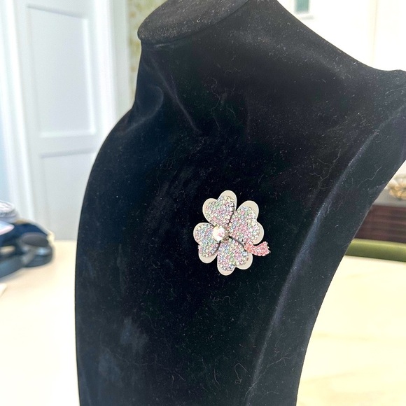 Rebekah Price Lucky Clover Silver and Multicolour Swarovski Crystal Brooch - Picture 7 of 13